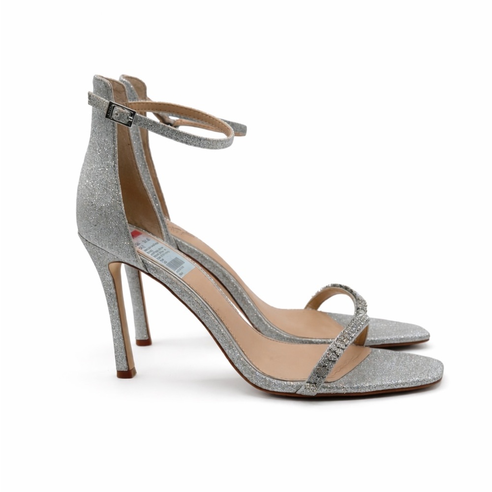 Badgley Mischka Adriane Silver Jeweled Stiletto Sparkle Evening Heel Sandals - Picture 2 of 16
